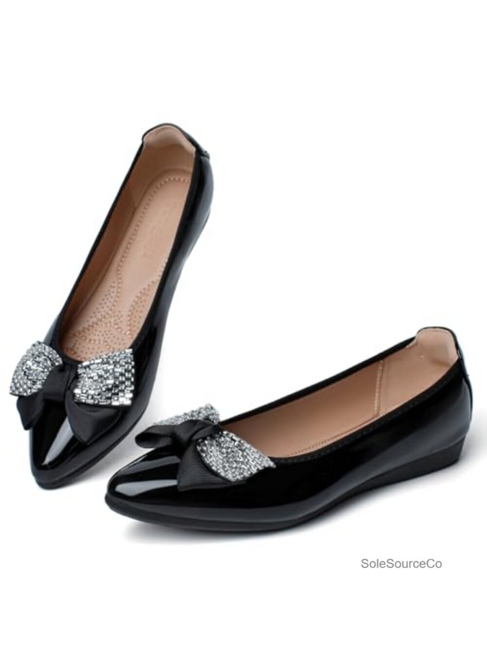 Women's Ballet Flats Pointed Toe Rhinestone Bow Slip On Comfort Dress Flats